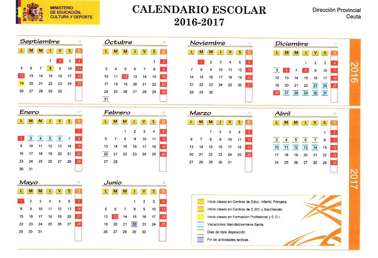 Calendario escolar 2016/17